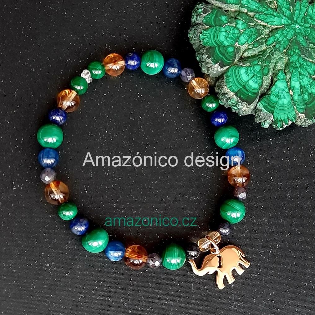 Náramek pro štěstí s malachitem, citrínem a kyanitem