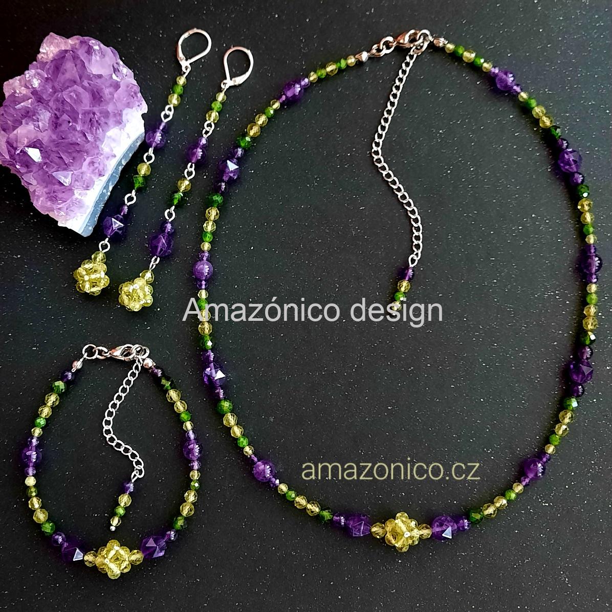 Sada šperků s ametystem, olivínem a diopsitem