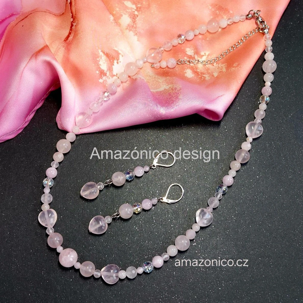 Sada šperků s morganitem, kunzitem a růženínem