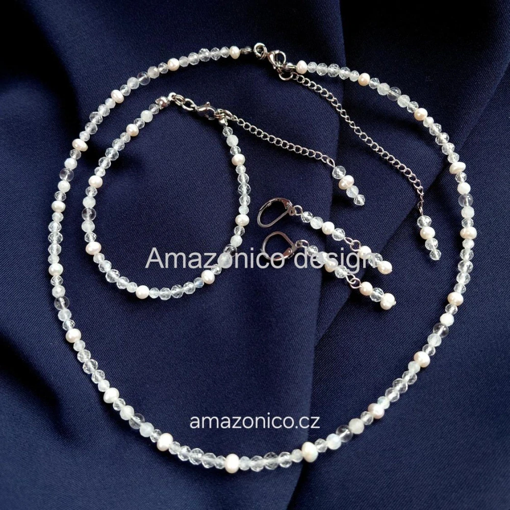 Perlová sada šperků s měsíčním kamenem a topazem