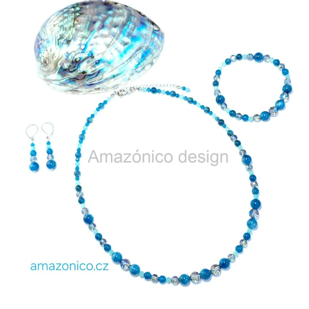 Sada šperků s apatitem, amazonitem a křišťálem aura