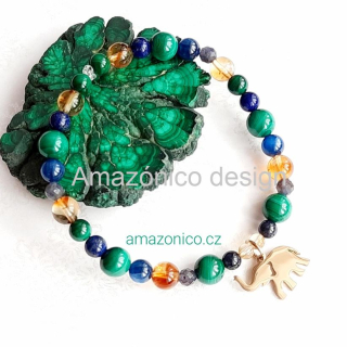 Náramek pro štěstí s malachitem, citrínem a kyanitem