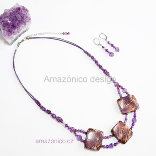 Tagua cuadrada s ametystem, rubínem a fosfosideritem