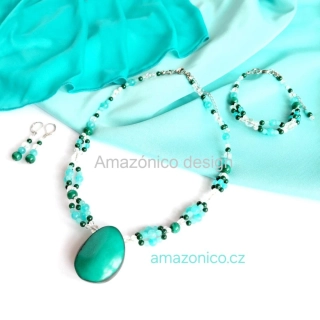 Sada šperků Tagua oceánica s amazonitem a malachitem